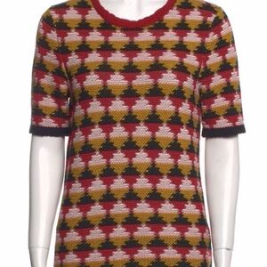 Bottega Veneta Red, Yellow, and Black Geometric Short Sleeve Knit Tee